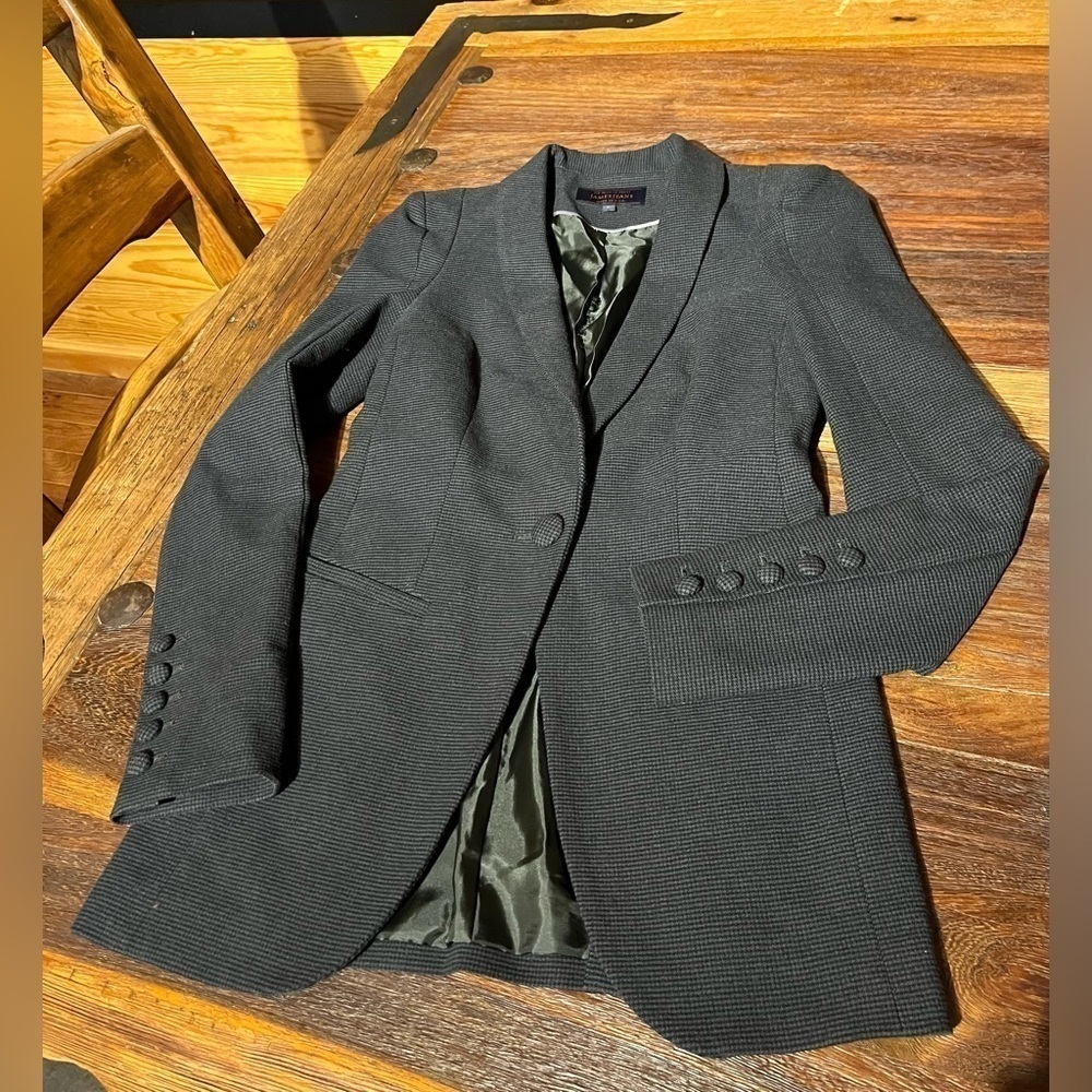 James Jeans Charcoal Gray Micro Houndstooth Long Blazer Jacket Made in USA